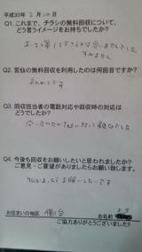 ２月１０日。千賀の台地区のお客様の声です。ありがとうございました。