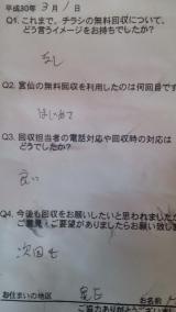 ３月１日。南光台地区と八幡町のお客様の声です。ありがとうございました。